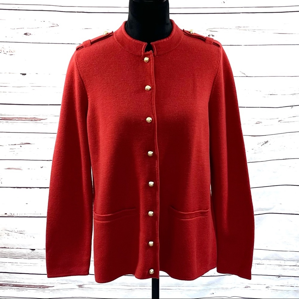 Talbots Cardigan Sweater Red Wool‎ Military Epaulets Button Plus Size X